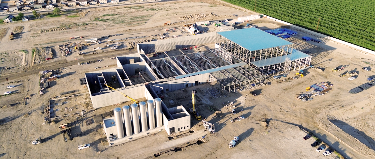 Aerial view of the California Dairies plant under construction in Bakersfield